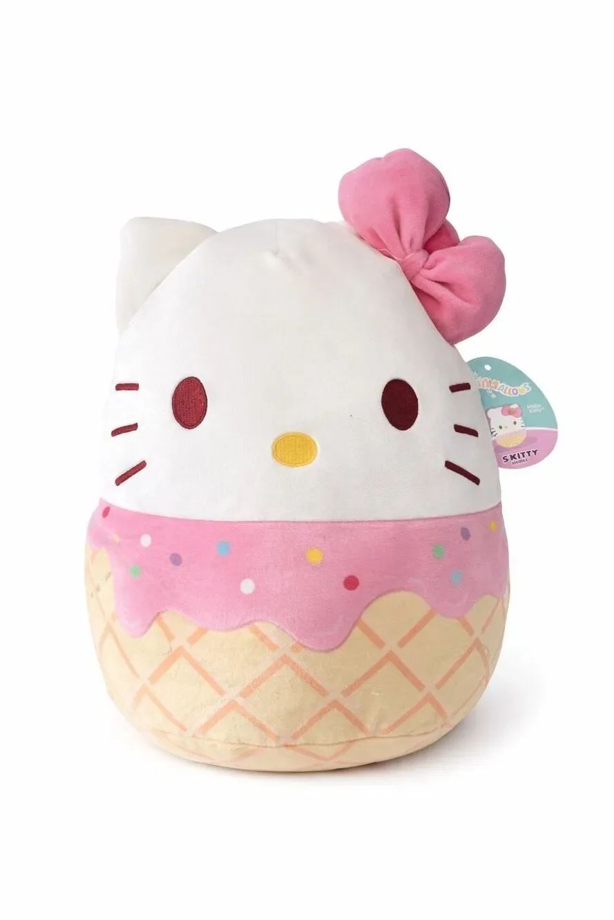 Hello Kitty Squishmallow 12” Plush Ice Cream Cone Sanrio Pink Bow
